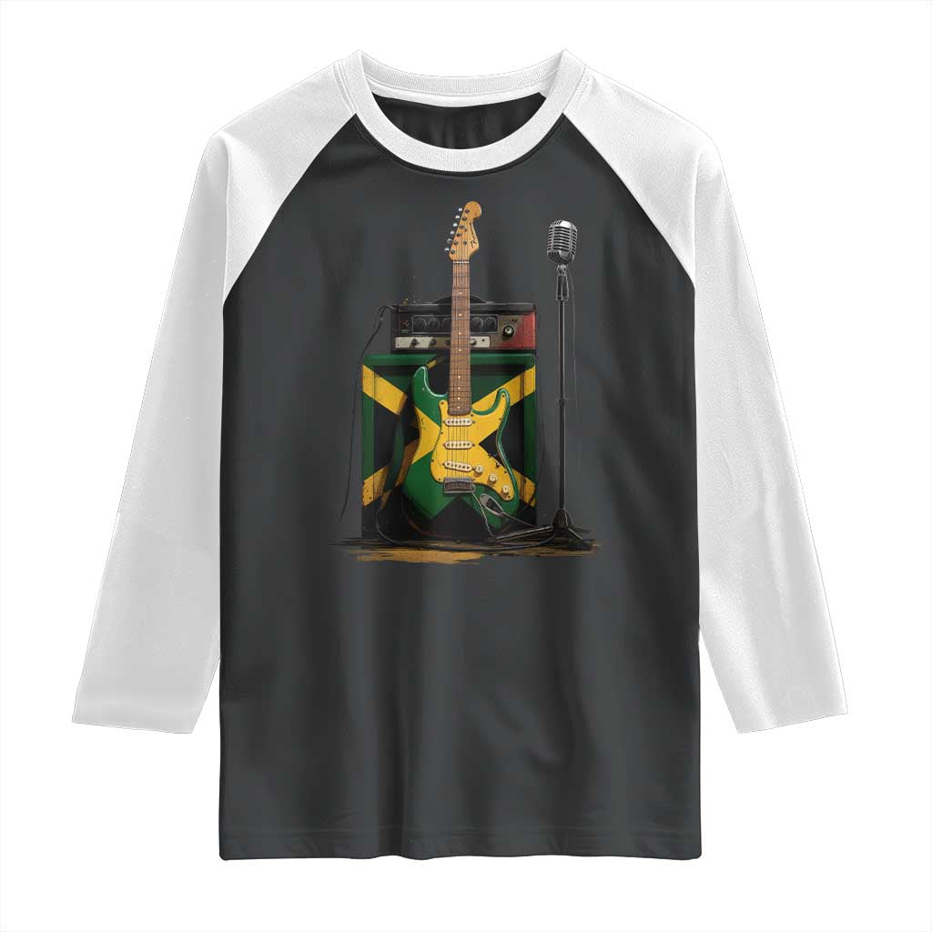 Reggae Guitar Jamaican Flag Amp Microphone Music Lover Raglan Shirt - Wonder Print Shop