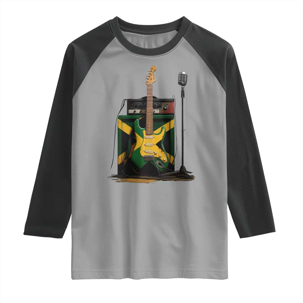 Reggae Guitar Jamaican Flag Amp Microphone Music Lover Raglan Shirt - Wonder Print Shop