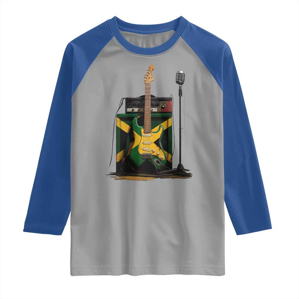 Reggae Guitar Jamaican Flag Amp Microphone Music Lover Raglan Shirt - Wonder Print Shop