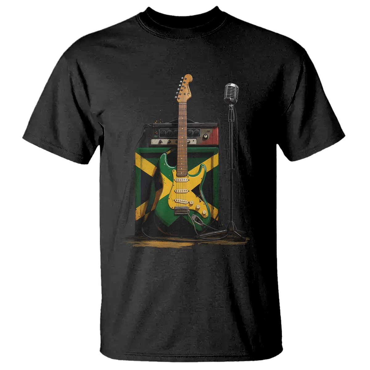 Reggae Guitar Jamaican Flag Amp Microphone Music Lover T Shirt - Wonder Print Shop