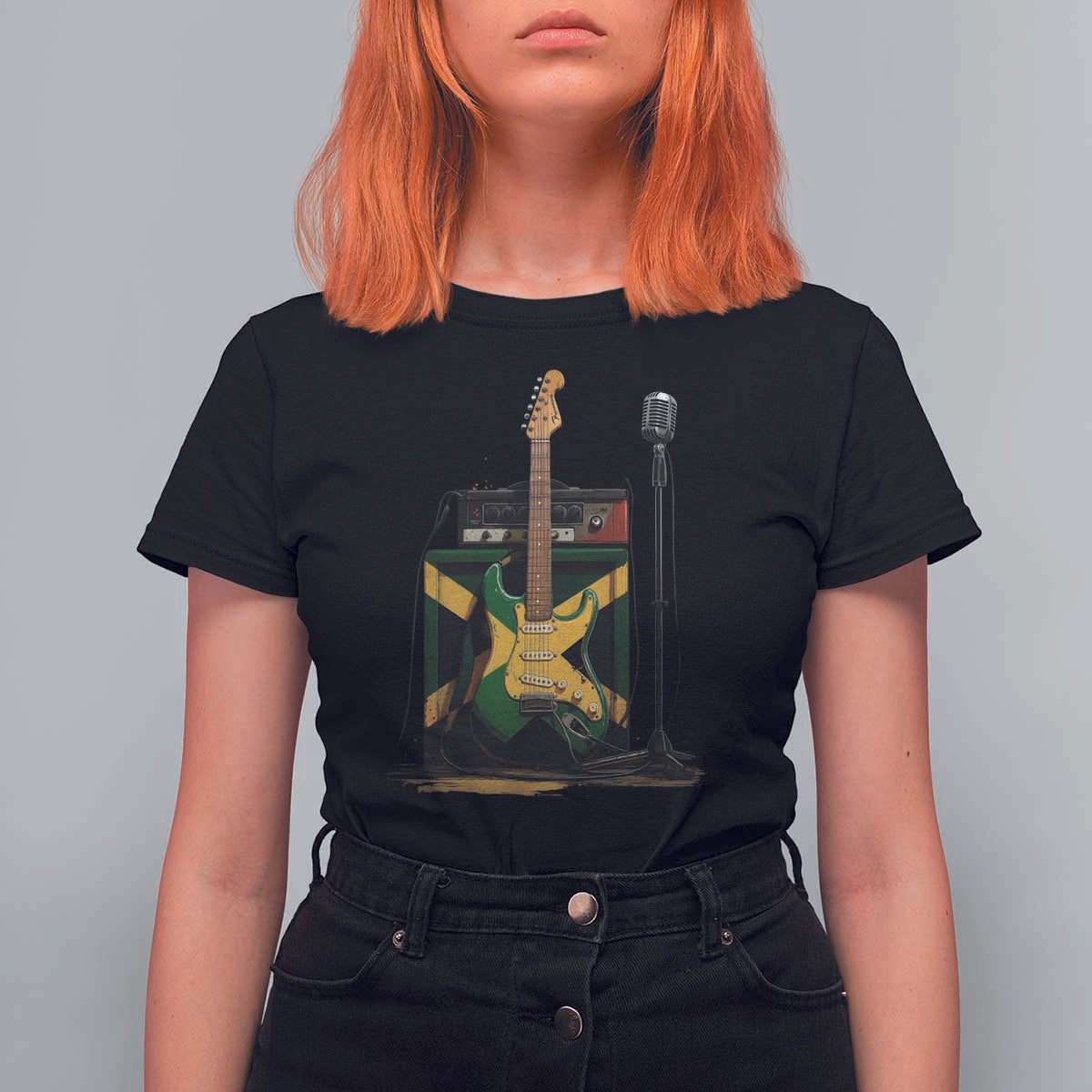 Reggae Guitar Jamaican Flag Amp Microphone Music Lover T Shirt For Women - Wonder Print Shop