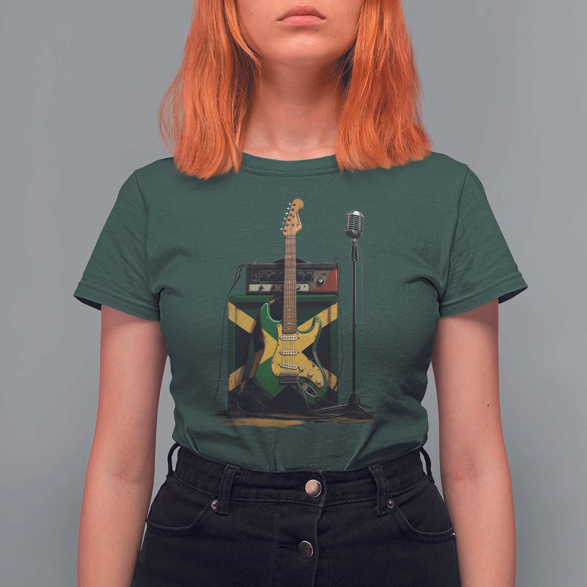 Reggae Guitar Jamaican Flag Amp Microphone Music Lover T Shirt For Women - Wonder Print Shop