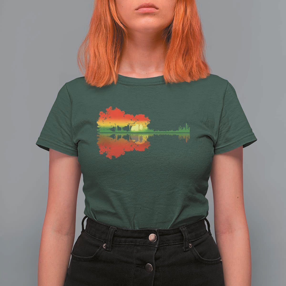Reggae Music Guitar Lake Shadow Jamaica Rasta T Shirt For Women - Wonder Print Shop