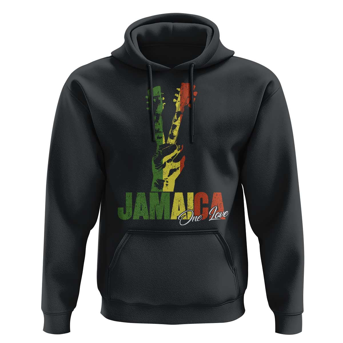 Jamaica One Love Reggae Music Hoodie Rasta Peace Hand Guitar - Wonder Print Shop