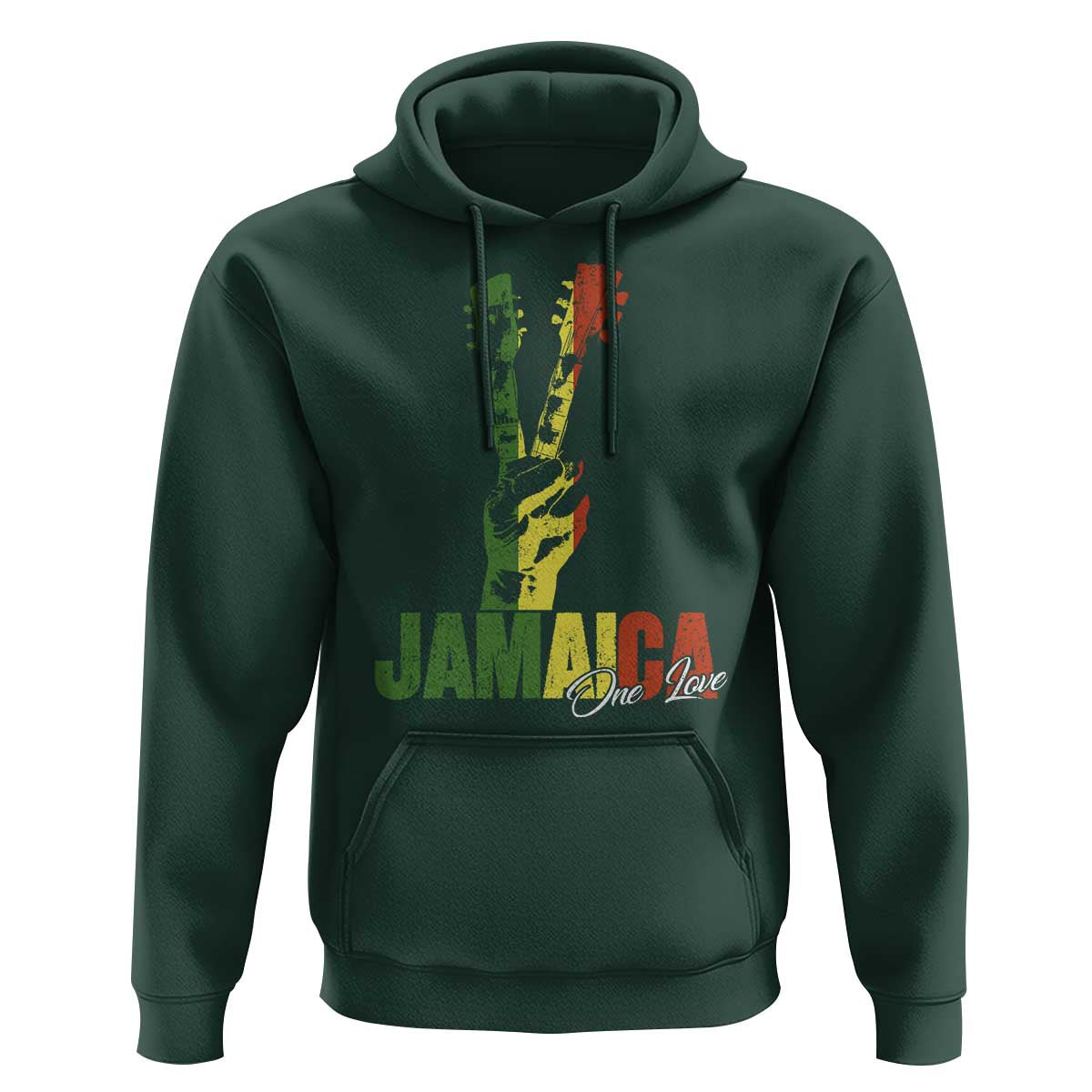 Jamaica One Love Reggae Music Hoodie Rasta Peace Hand Guitar - Wonder Print Shop