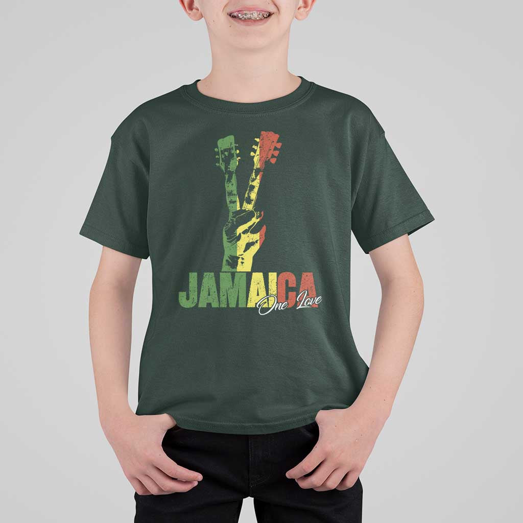Jamaica One Love Reggae Music T Shirt For Kid Rasta Peace Hand Guitar - Wonder Print Shop