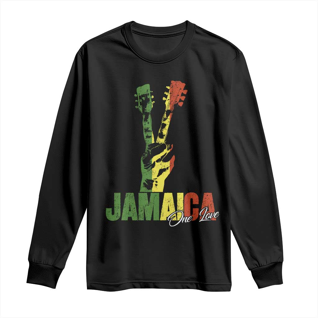 Jamaica One Love Reggae Music Long Sleeve Shirt Rasta Peace Hand Guitar - Wonder Print Shop