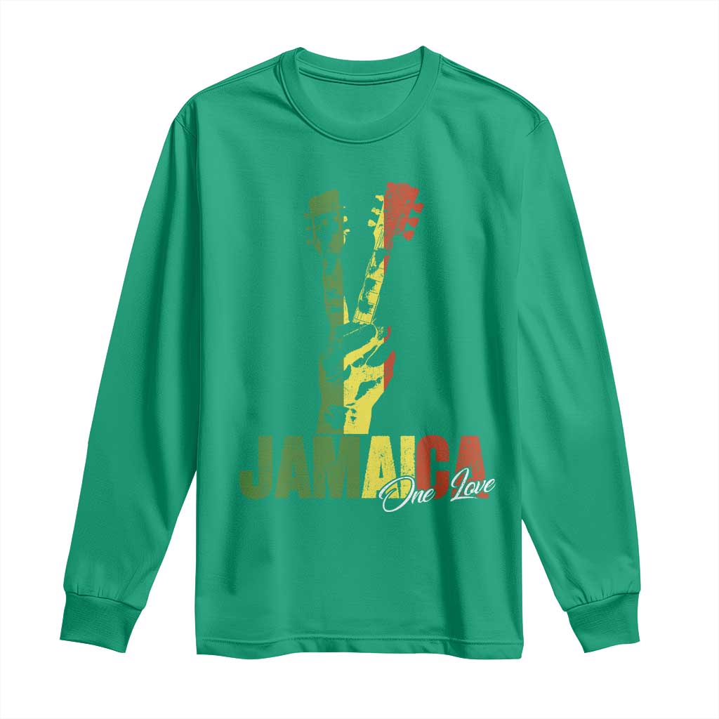 Jamaica One Love Reggae Music Long Sleeve Shirt Rasta Peace Hand Guitar - Wonder Print Shop