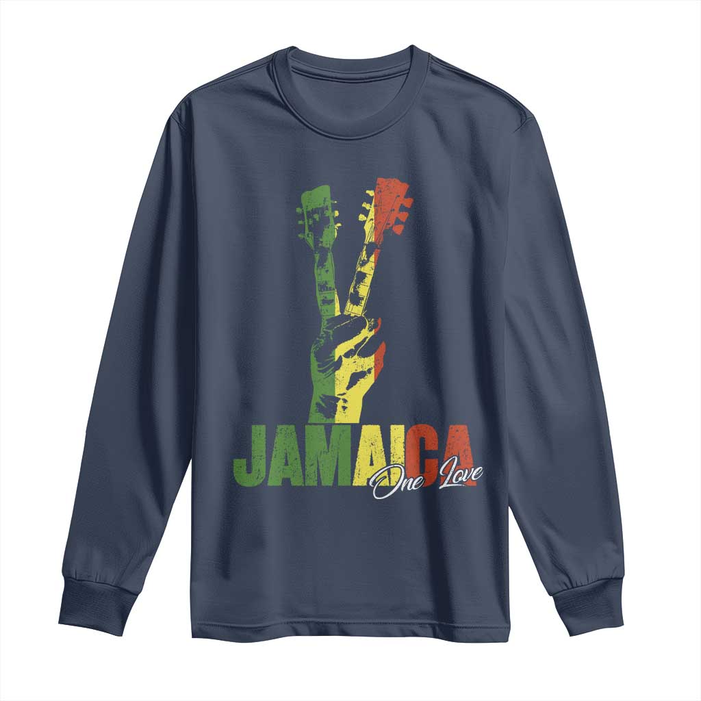 Jamaica One Love Reggae Music Long Sleeve Shirt Rasta Peace Hand Guitar - Wonder Print Shop