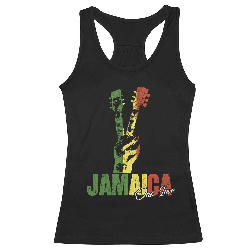Jamaica One Love Reggae Music Racerback Tank Top Rasta Peace Hand Guitar - Wonder Print Shop