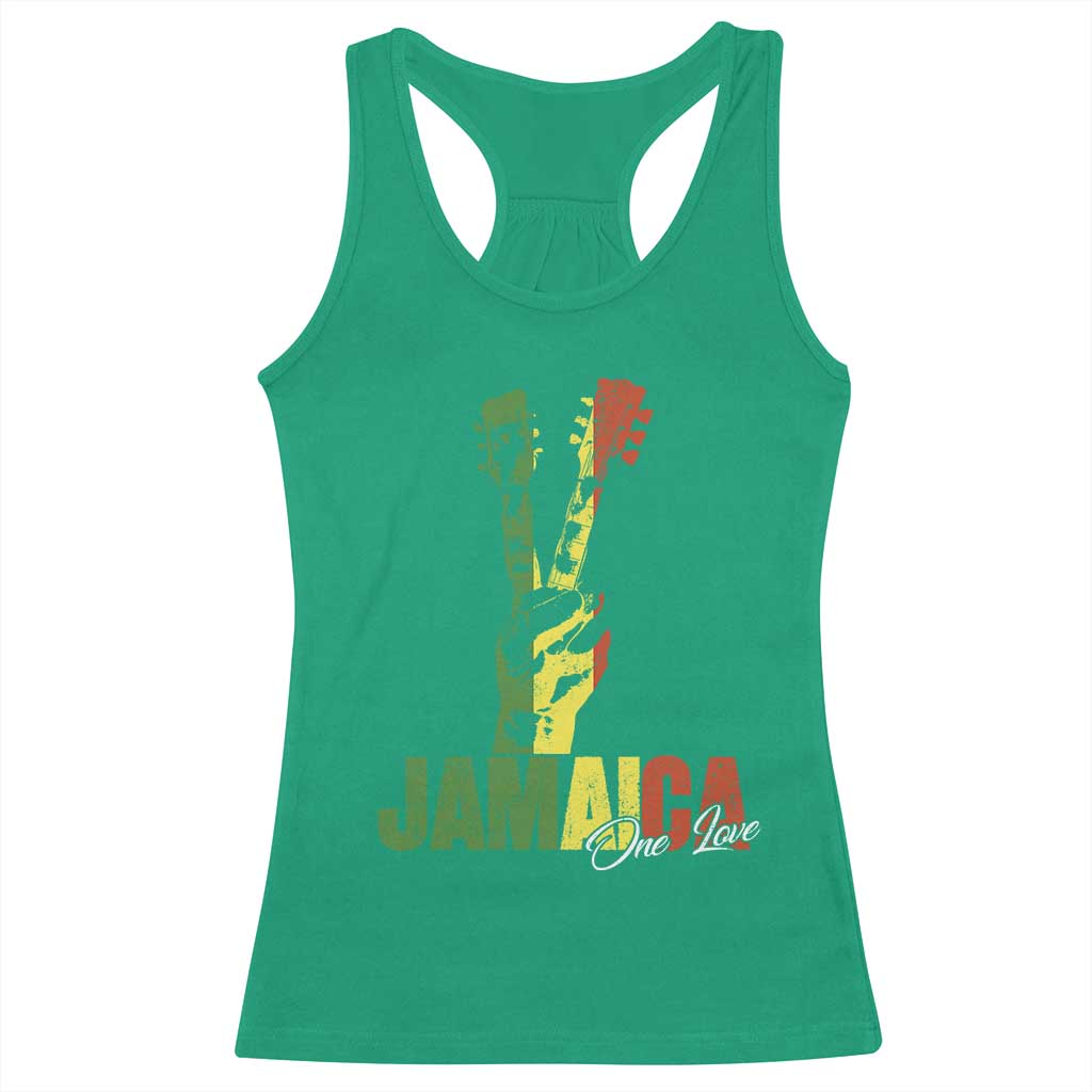Jamaica One Love Reggae Music Racerback Tank Top Rasta Peace Hand Guitar - Wonder Print Shop