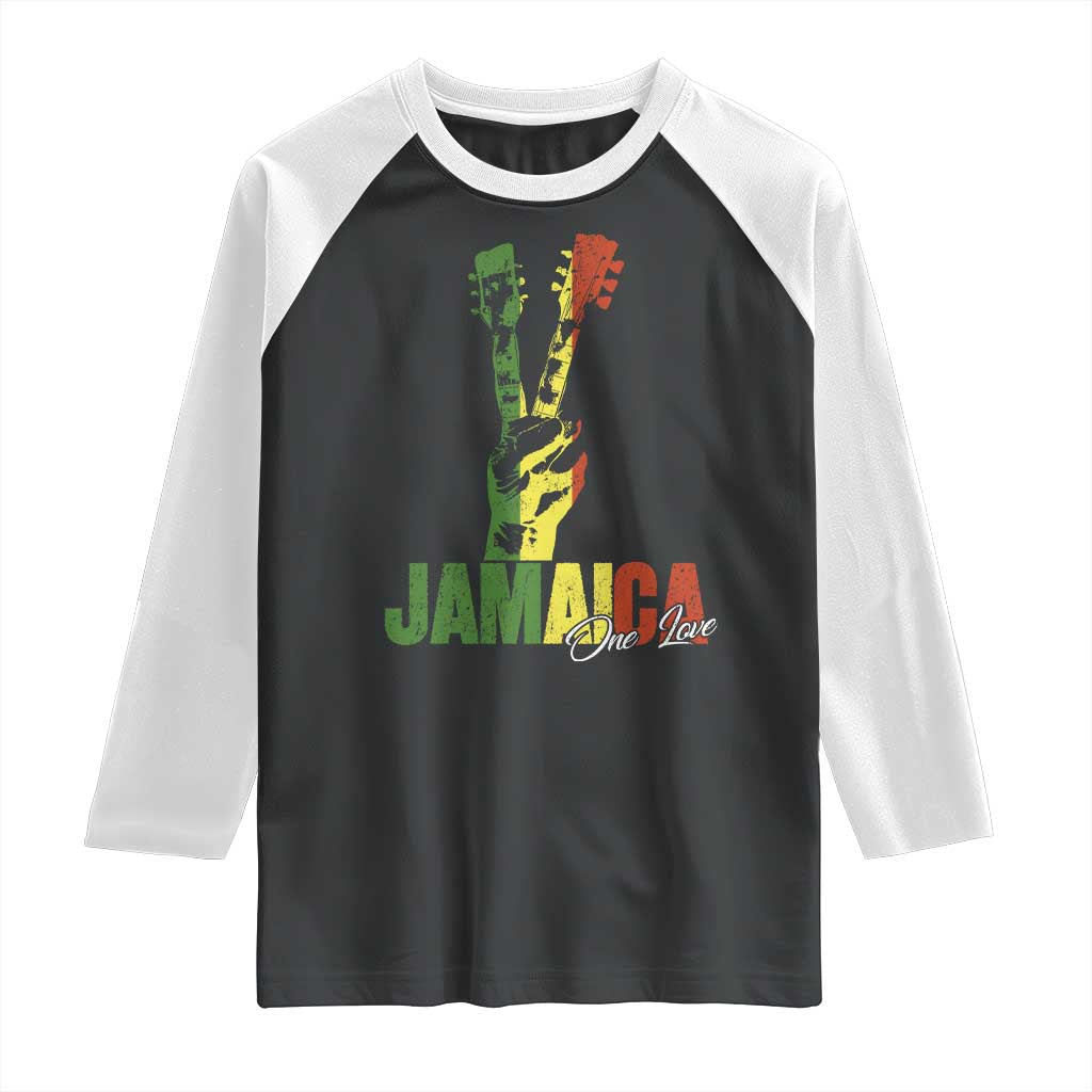Jamaica One Love Reggae Music Raglan Shirt Rasta Peace Hand Guitar - Wonder Print Shop