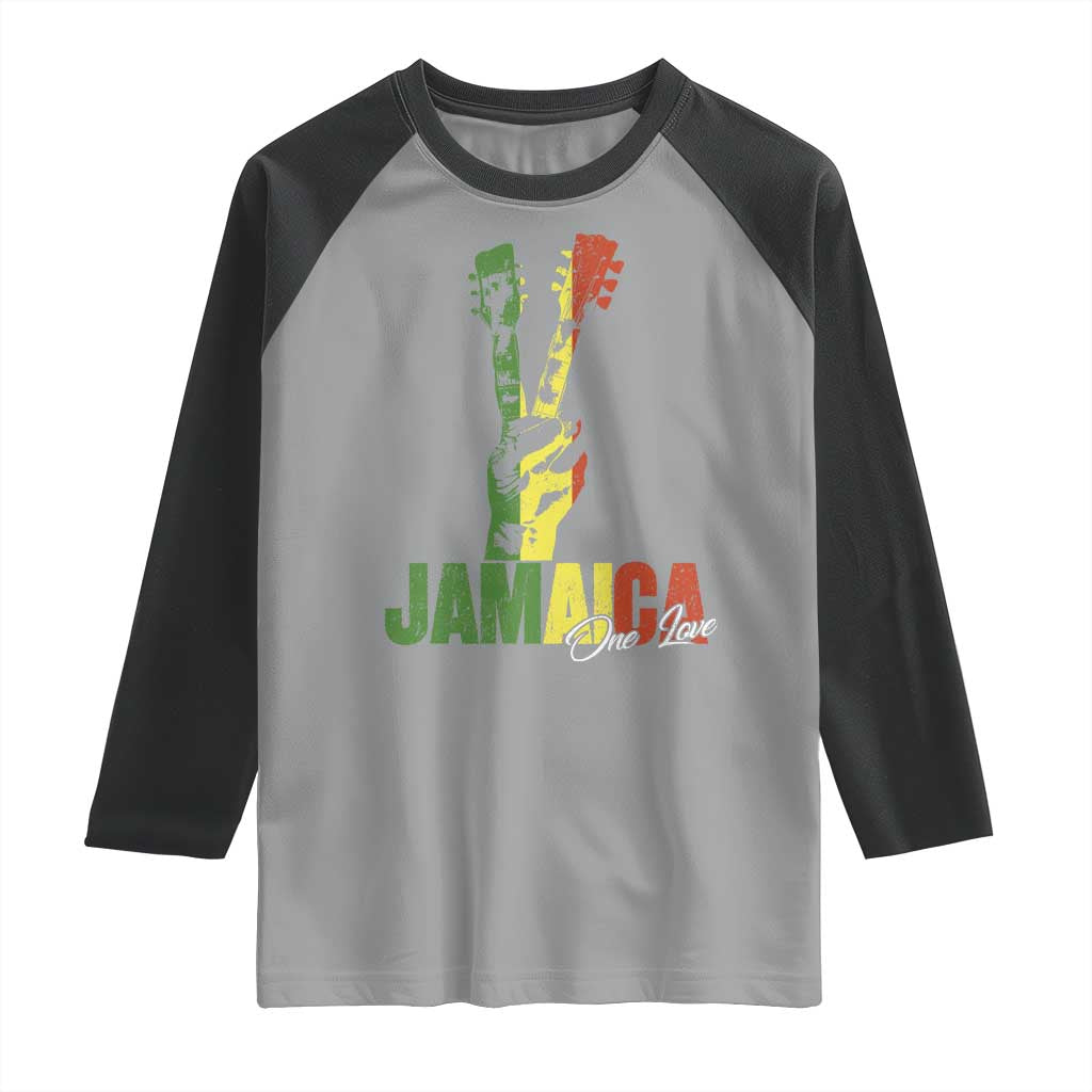 Jamaica One Love Reggae Music Raglan Shirt Rasta Peace Hand Guitar - Wonder Print Shop