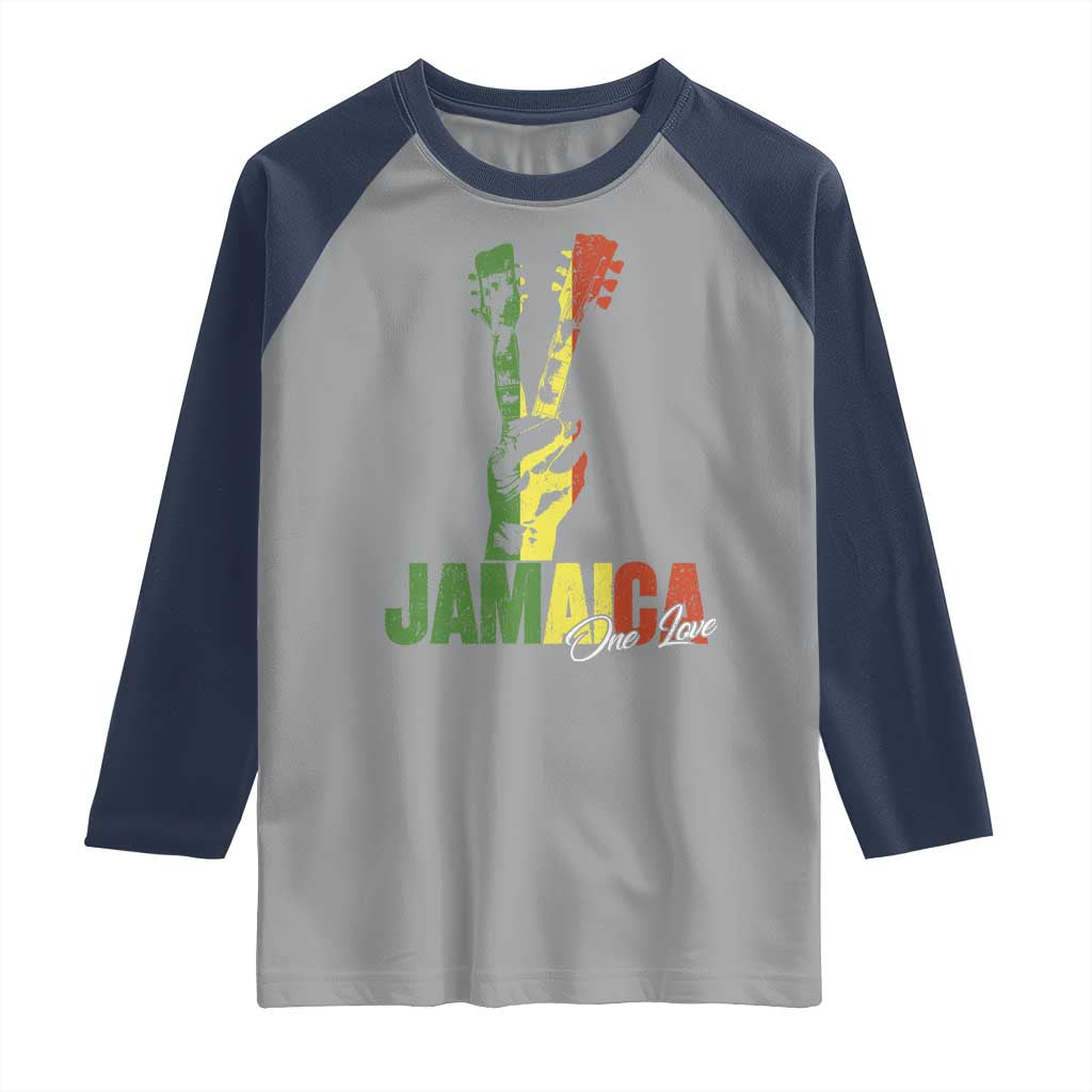 Jamaica One Love Reggae Music Raglan Shirt Rasta Peace Hand Guitar - Wonder Print Shop