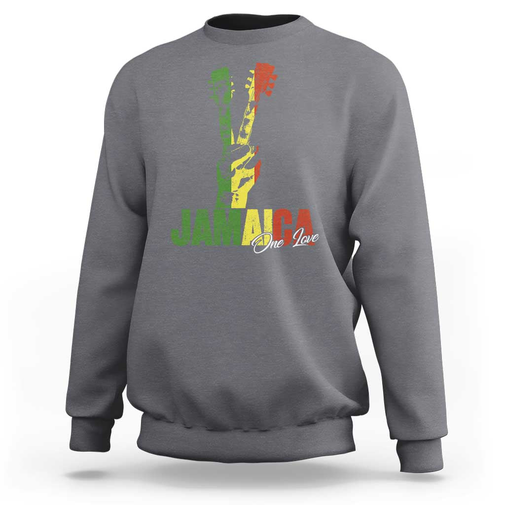Jamaica One Love Reggae Music Sweatshirt Rasta Peace Hand Guitar - Wonder Print Shop