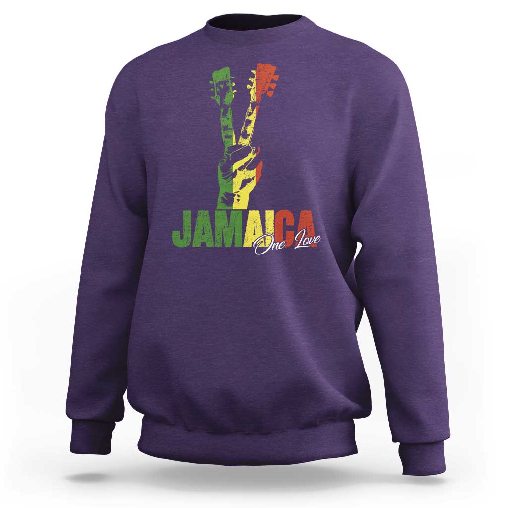 Jamaica One Love Reggae Music Sweatshirt Rasta Peace Hand Guitar - Wonder Print Shop