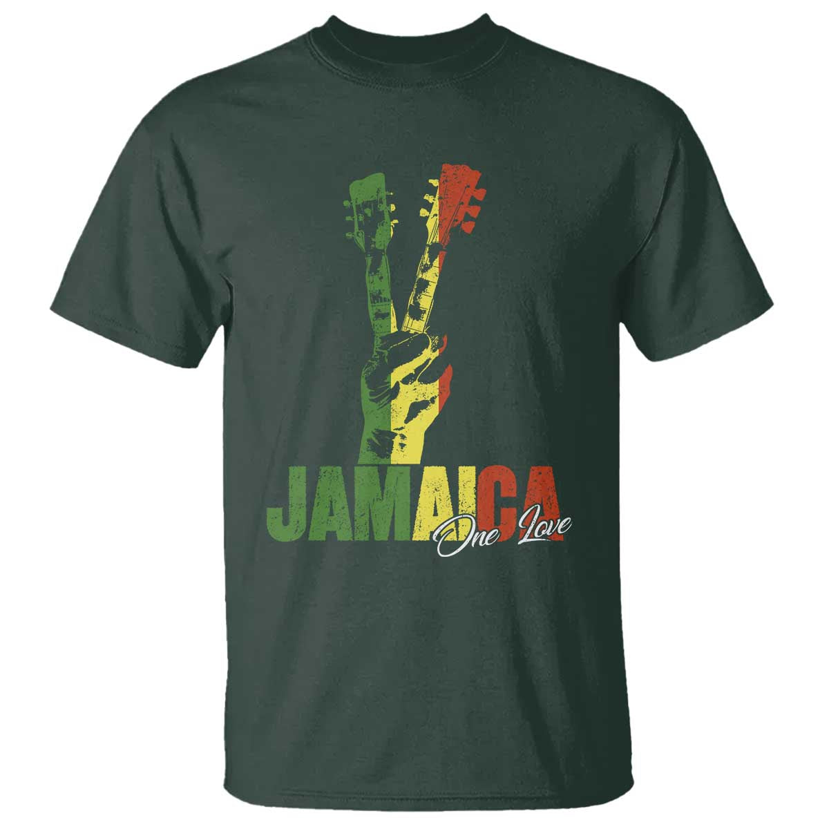 Jamaica One Love Reggae Music T Shirt Rasta Peace Hand Guitar - Wonder Print Shop