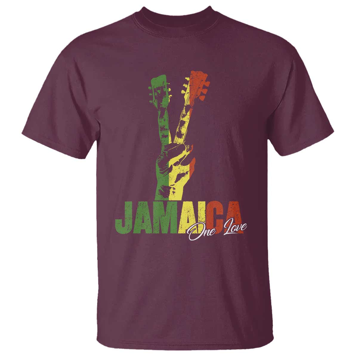 Jamaica One Love Reggae Music T Shirt Rasta Peace Hand Guitar - Wonder Print Shop