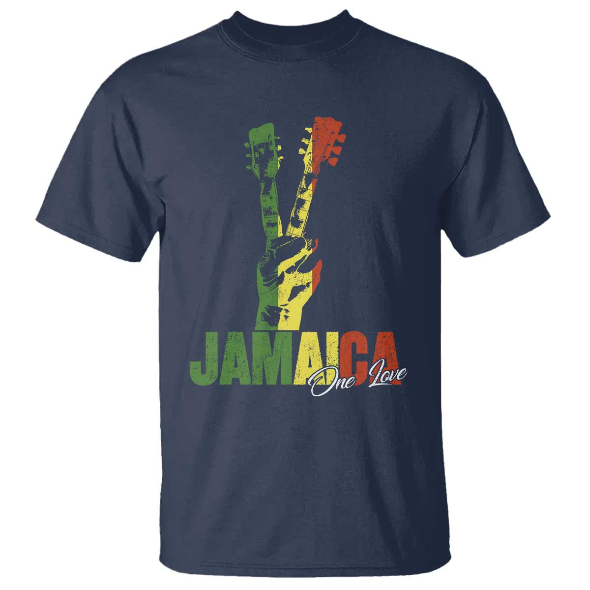 Jamaica One Love Reggae Music T Shirt Rasta Peace Hand Guitar - Wonder Print Shop