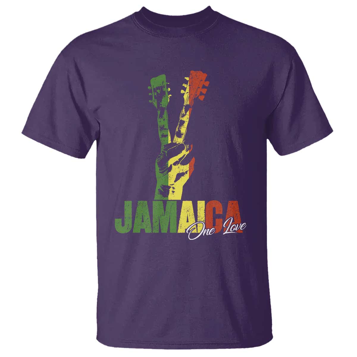 Jamaica One Love Reggae Music T Shirt Rasta Peace Hand Guitar - Wonder Print Shop
