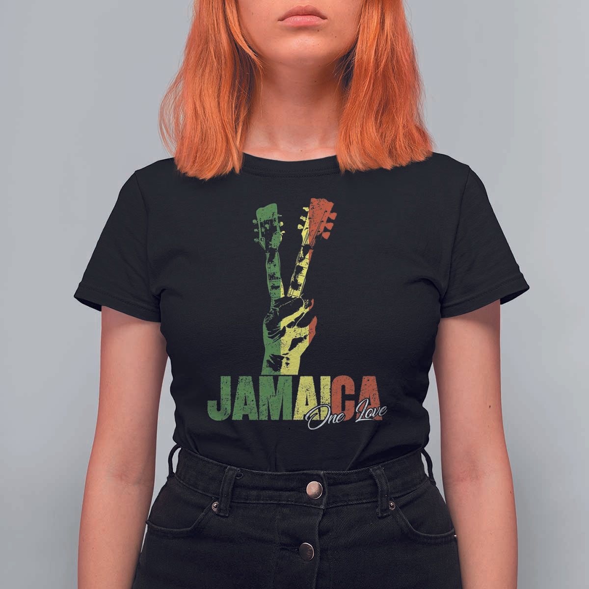 Jamaica One Love Reggae Music T Shirt For Women Rasta Peace Hand Guitar - Wonder Print Shop