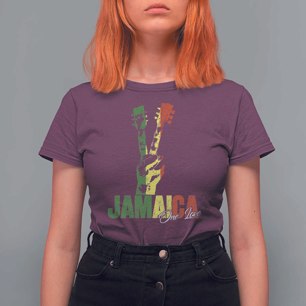Jamaica One Love Reggae Music T Shirt For Women Rasta Peace Hand Guitar - Wonder Print Shop