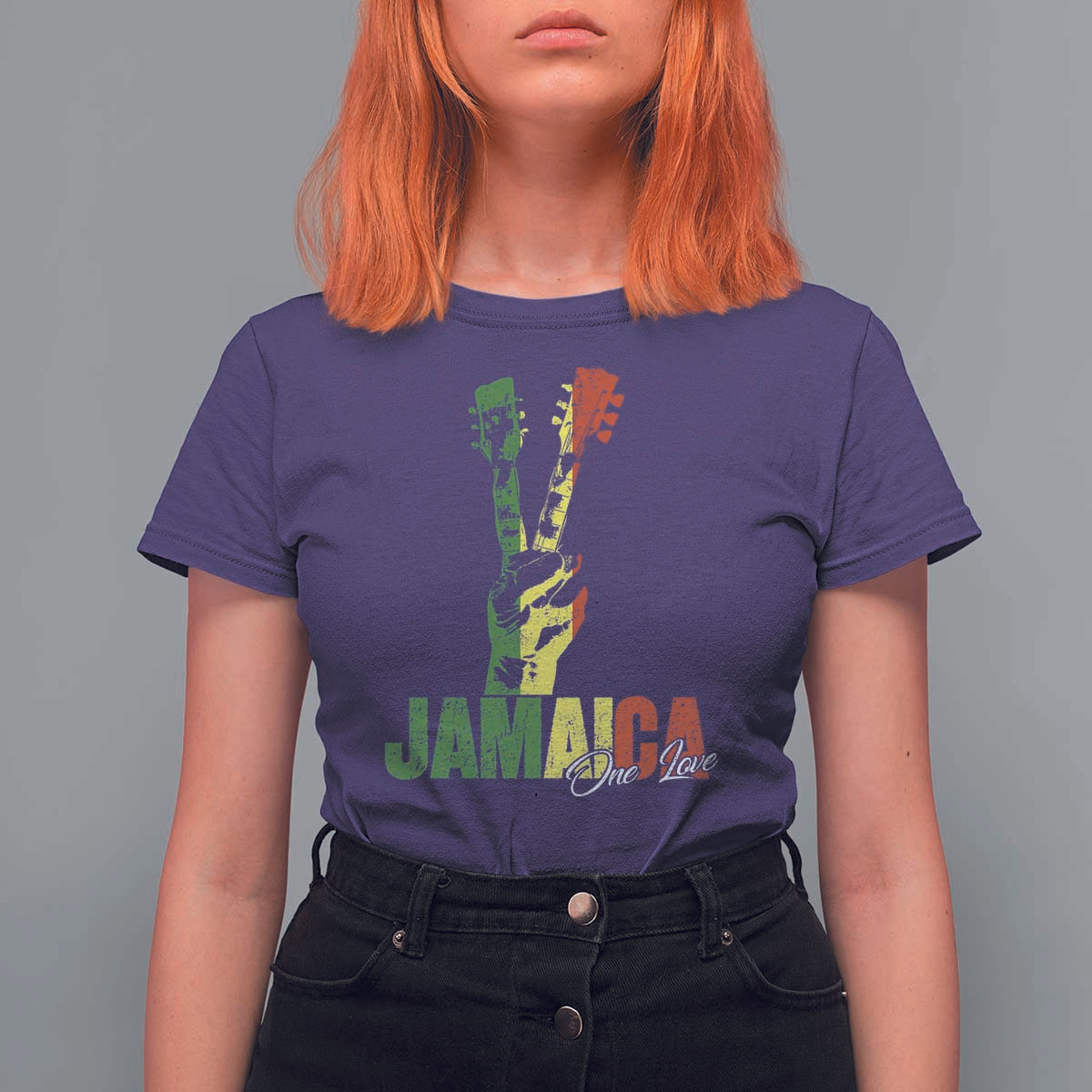 Jamaica One Love Reggae Music T Shirt For Women Rasta Peace Hand Guitar - Wonder Print Shop
