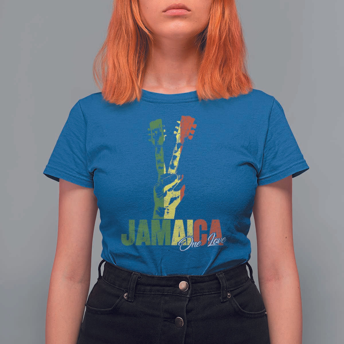 Jamaica One Love Reggae Music T Shirt For Women Rasta Peace Hand Guitar - Wonder Print Shop