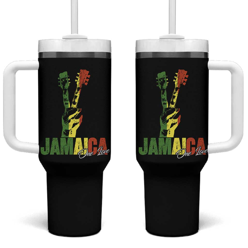 Jamaica One Love Reggae Music Tumbler With Handle Rasta Peace Hand Guitar - Wonder Print Shop
