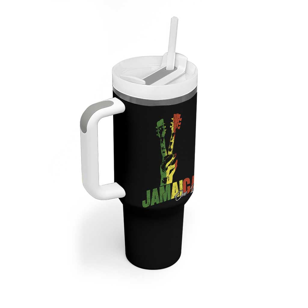 Jamaica One Love Reggae Music Tumbler With Handle Rasta Peace Hand Guitar - Wonder Print Shop