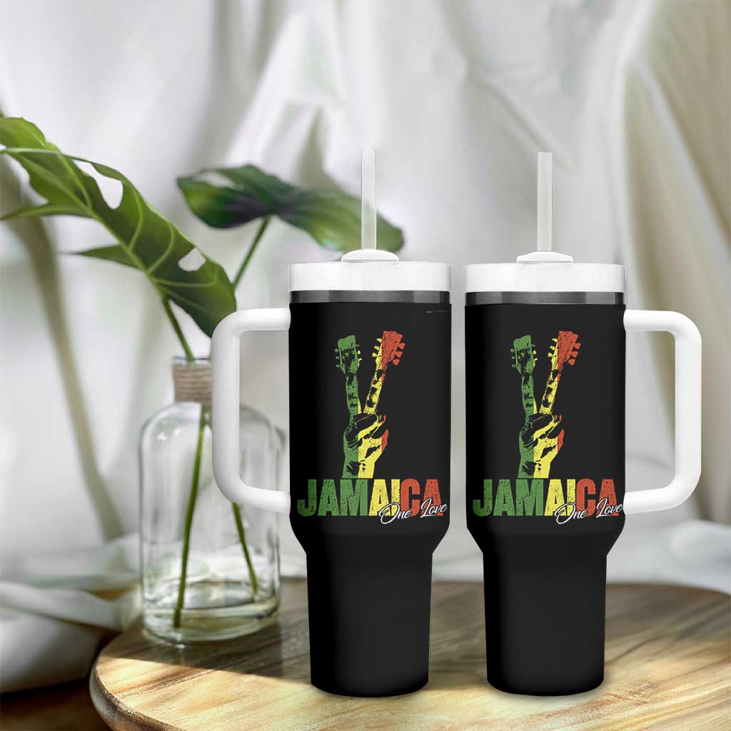 Jamaica One Love Reggae Music Tumbler With Handle Rasta Peace Hand Guitar - Wonder Print Shop