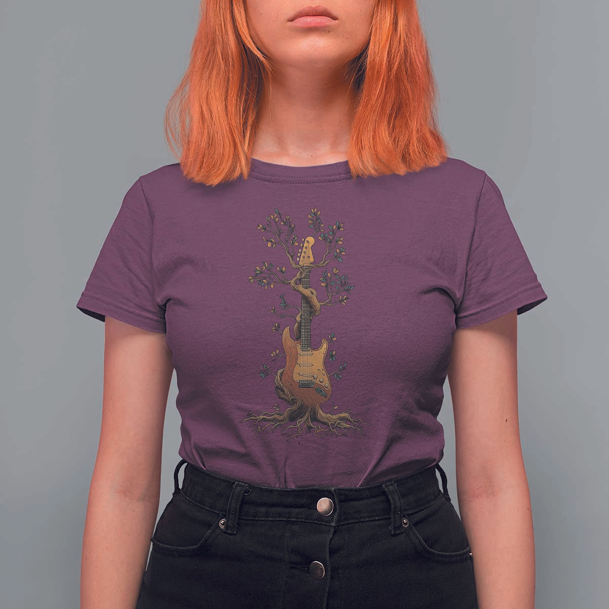 Nature Guitar Tree of Life Guitarist Artistic Roots T Shirt For Women - Wonder Print Shop
