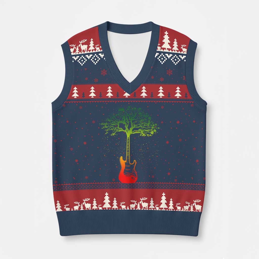 Reggae Music Guitar Rastafarian Roots Rasta Jamaican V-Neck Knit Sweater Vest - Wonder Print Shop