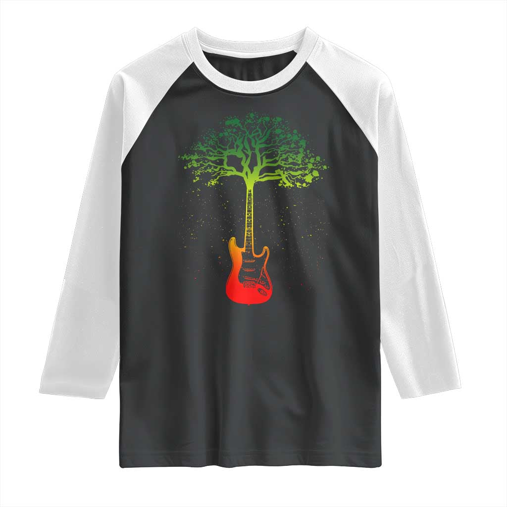 Reggae Music Guitar Rastafarian Roots Rasta Jamaican Raglan Shirt - Wonder Print Shop