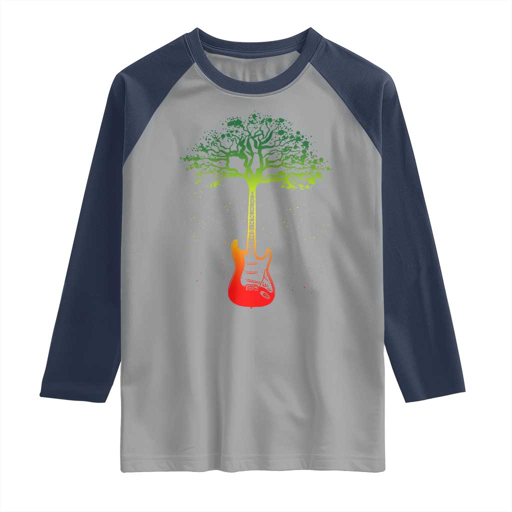 Reggae Music Guitar Rastafarian Roots Rasta Jamaican Raglan Shirt - Wonder Print Shop
