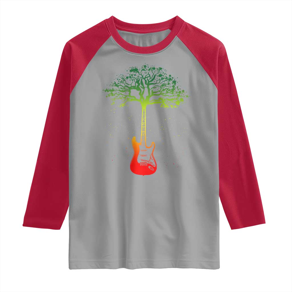 Reggae Music Guitar Rastafarian Roots Rasta Jamaican Raglan Shirt - Wonder Print Shop