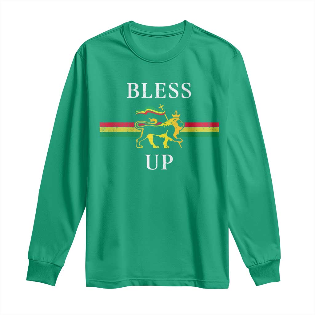 Bless Up Long Sleeve Shirt Rastafari Lion Of Judah Reggae Music - Wonder Print Shop