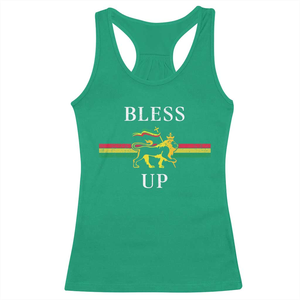 Bless Up Racerback Tank Top Rastafari Lion Of Judah Reggae Music - Wonder Print Shop