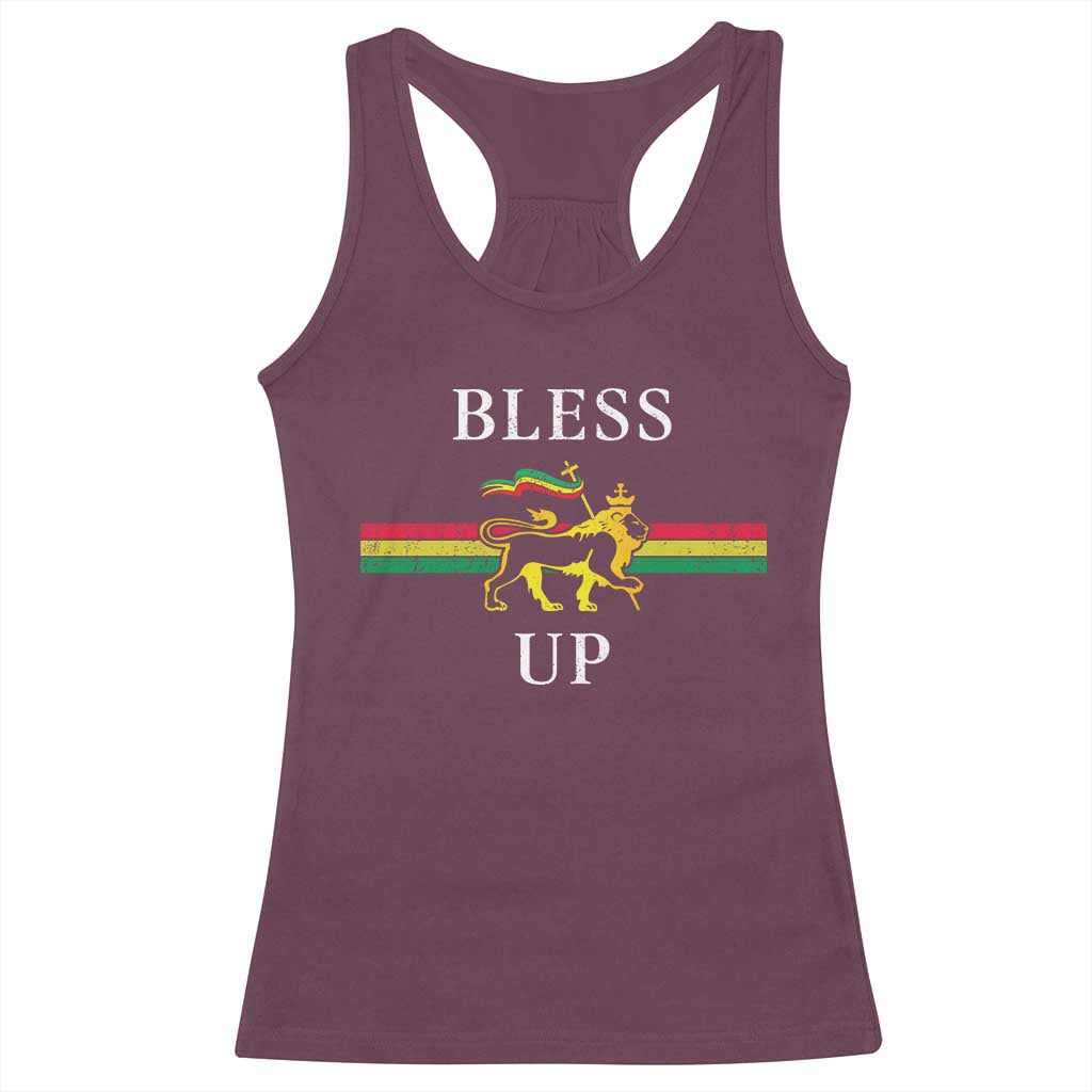 Bless Up Racerback Tank Top Rastafari Lion Of Judah Reggae Music - Wonder Print Shop