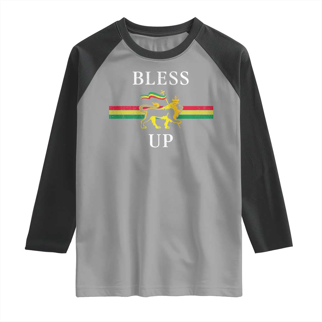 Bless Up Raglan Shirt Rastafari Lion Of Judah Reggae Music - Wonder Print Shop