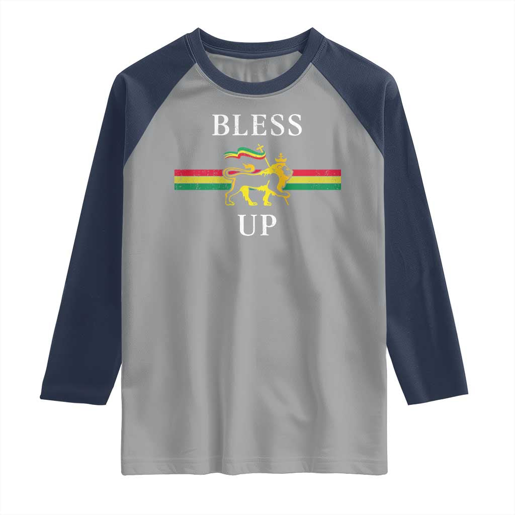 Bless Up Raglan Shirt Rastafari Lion Of Judah Reggae Music - Wonder Print Shop