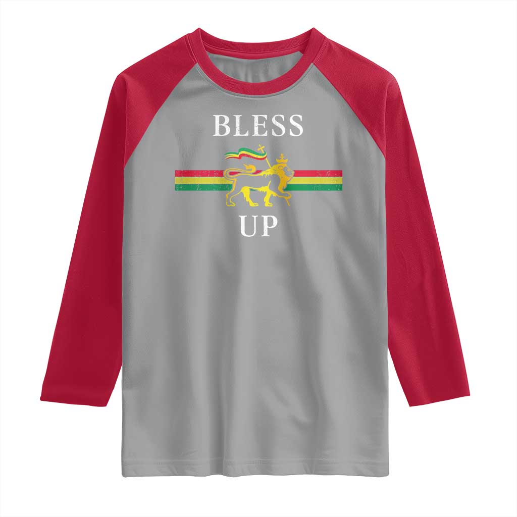 Bless Up Raglan Shirt Rastafari Lion Of Judah Reggae Music - Wonder Print Shop