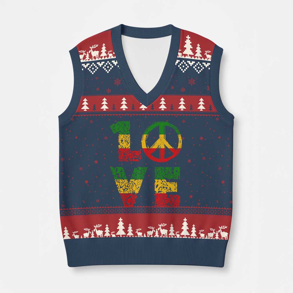 One Love Jamaica V-Neck Knit Sweater Vest Reggae Music Peace Sign Rastafarian - Wonder Print Shop