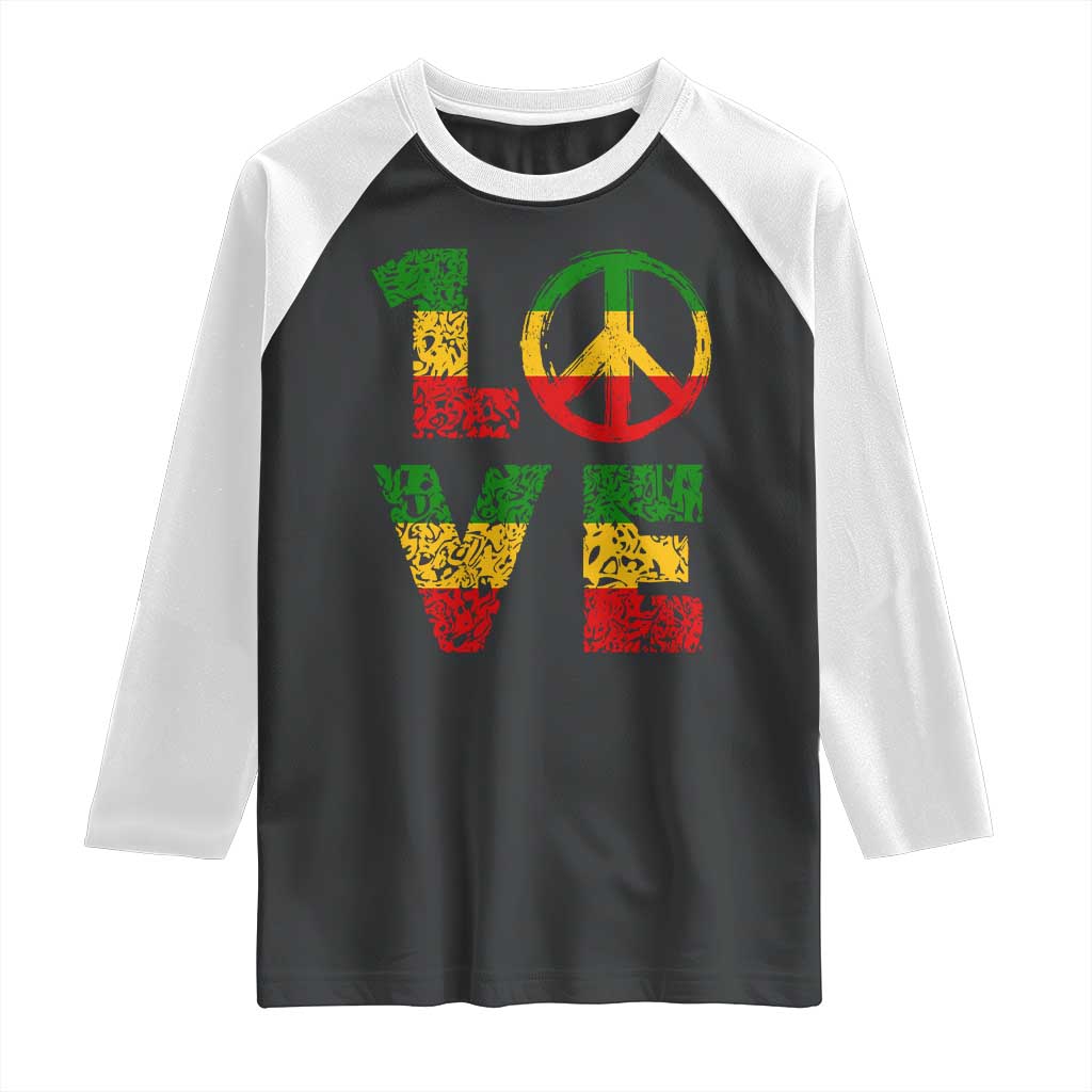 One Love Jamaica Raglan Shirt Reggae Music Peace Sign Rastafarian - Wonder Print Shop