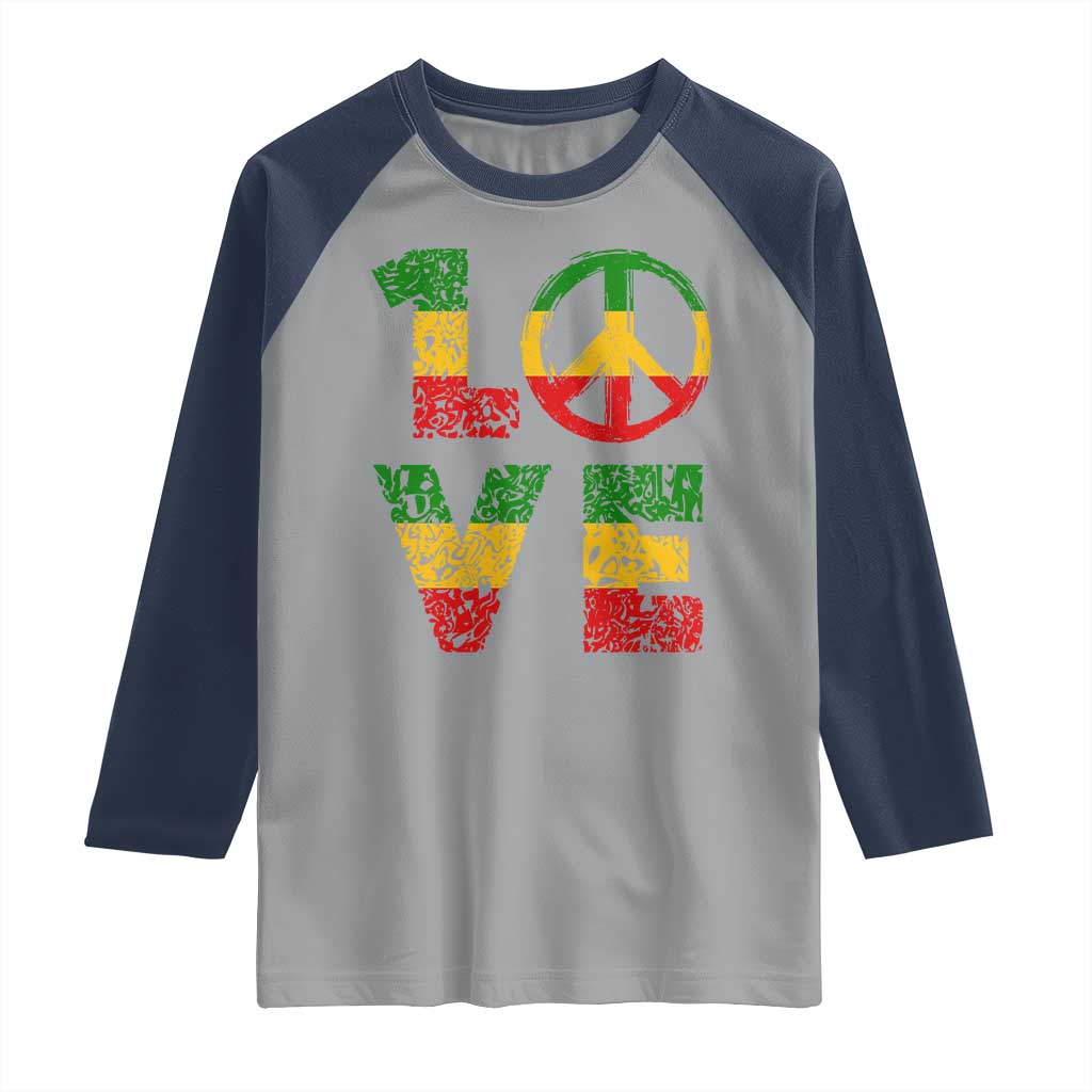 One Love Jamaica Raglan Shirt Reggae Music Peace Sign Rastafarian - Wonder Print Shop