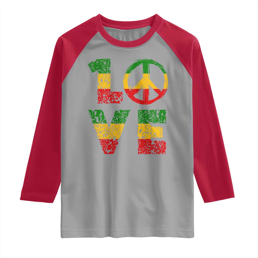 One Love Jamaica Raglan Shirt Reggae Music Peace Sign Rastafarian - Wonder Print Shop