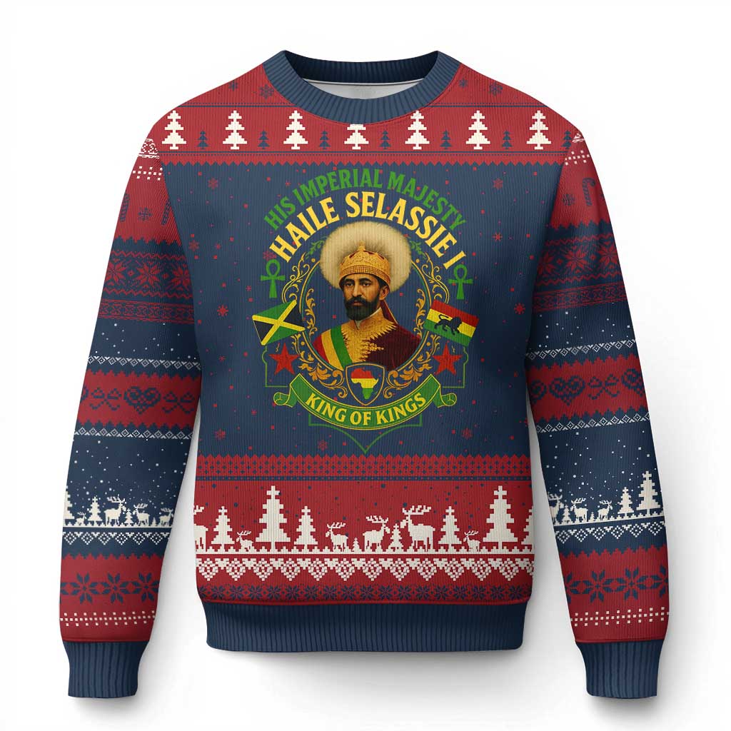 Haile Selassie Ugly Christmas Sweater King Of Kings His Imperial Majesty Rastafari Flag - Wonder Print Shop