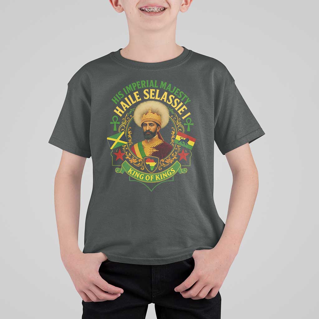 Haile Selassie T Shirt For Kid King Of Kings His Imperial Majesty Rastafari Flag - Wonder Print Shop