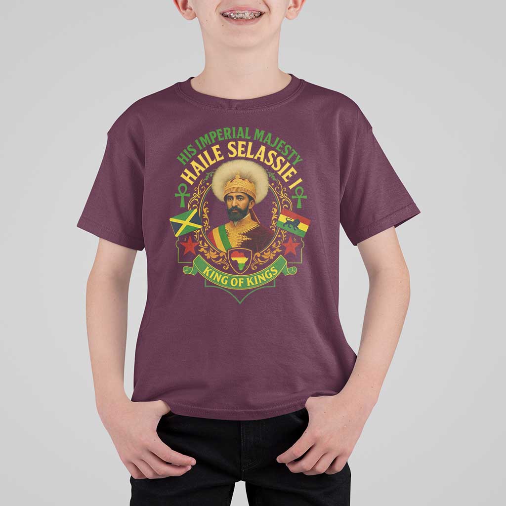Haile Selassie T Shirt For Kid King Of Kings His Imperial Majesty Rastafari Flag - Wonder Print Shop