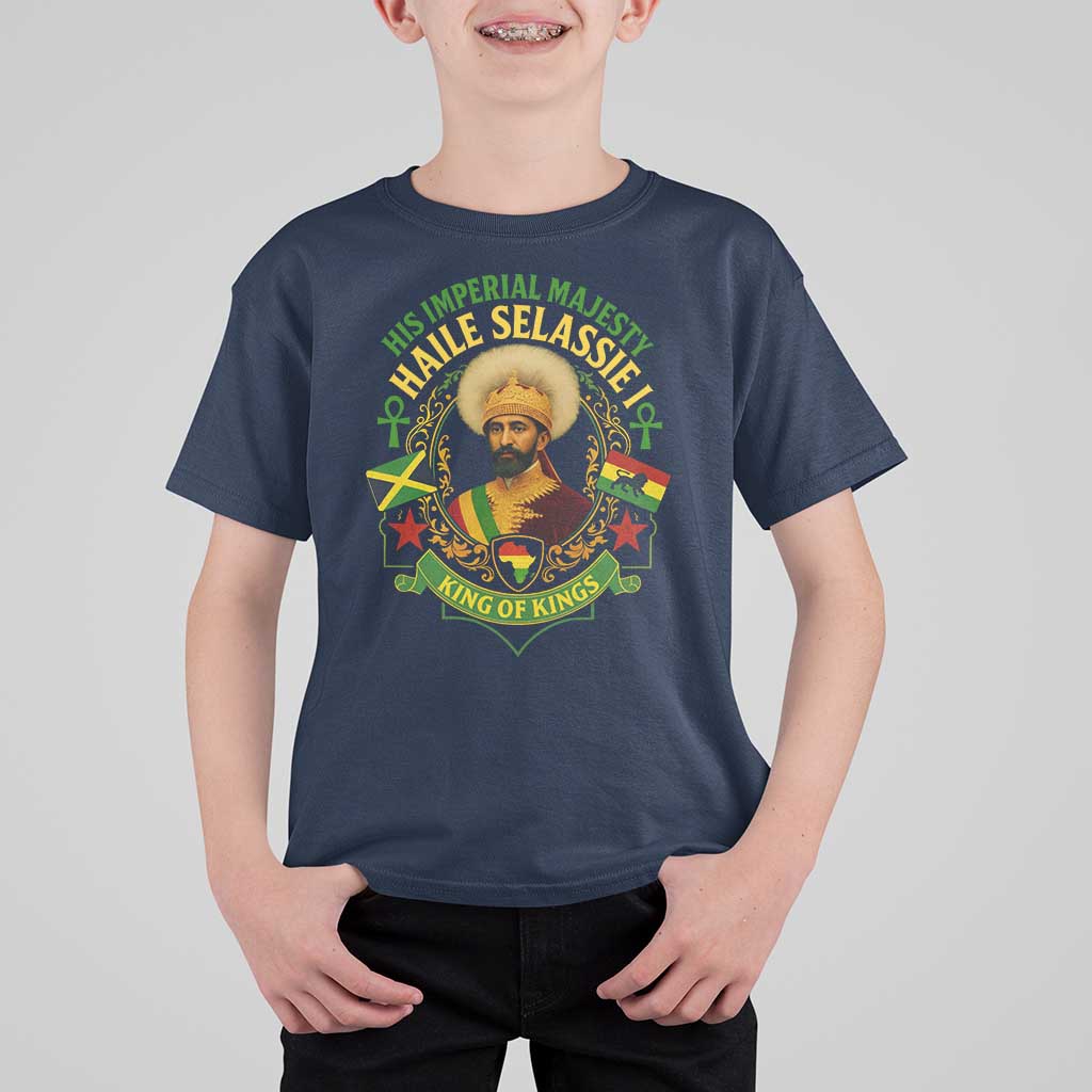 Haile Selassie T Shirt For Kid King Of Kings His Imperial Majesty Rastafari Flag - Wonder Print Shop
